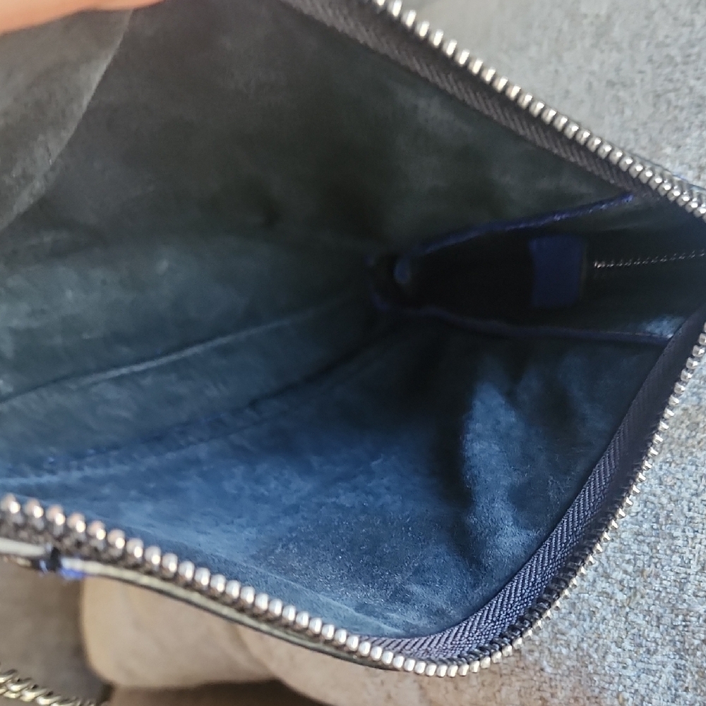 Botkier Blue Leather Crossbody Bag Chain Strap Wristlet Clutch - Picture 9 of 14